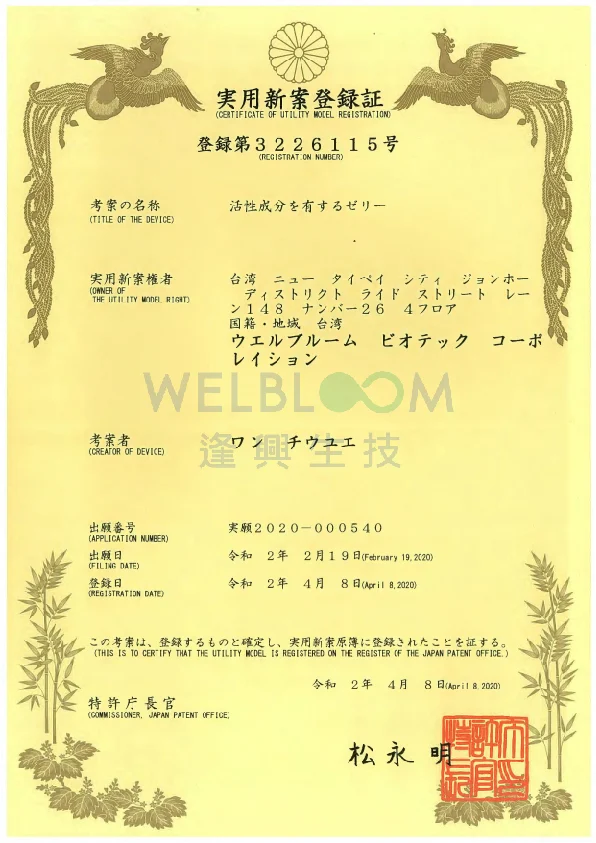 日本專利登録第32 2 6 1 1 5号